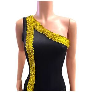 JoAnna Design Black Fringe Sequin One Shoulder Dance Costume Adult Medium